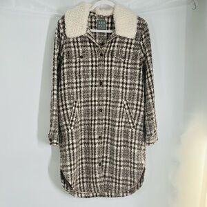Plaid Coat with Shearling Collar
